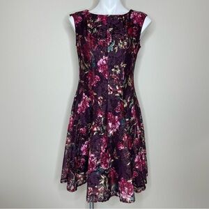 Roz & Ali Burgundy Floral Fit & Flare Dress
